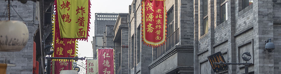 The Qianmen Markets illuminated by colourful signs in the heart of Dali Old Town